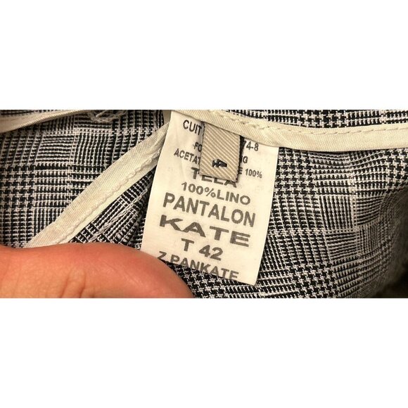 GIESSO Linen Trousers Pants Gray Tartan Checks Size 8 - Picture 4 of 14